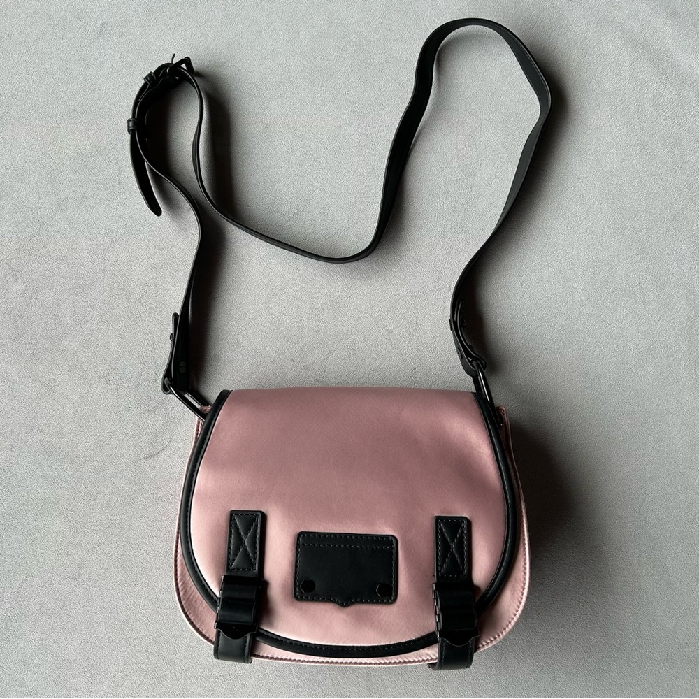 Rebecca Minkoff ~ Military Satin Nylon Saddle Bag ~ Pink with Black